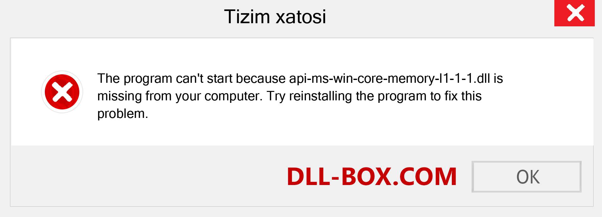 api-ms-win-core-memory-l1-1-1.dll fayli yo'qolganmi?. Windows 7, 8, 10 uchun yuklab olish - Windowsda api-ms-win-core-memory-l1-1-1 dll etishmayotgan xatoni tuzating, rasmlar, rasmlar